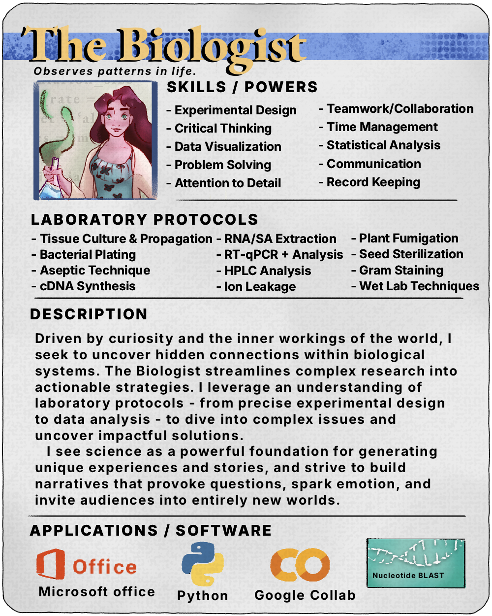 back of Biologist Skill card