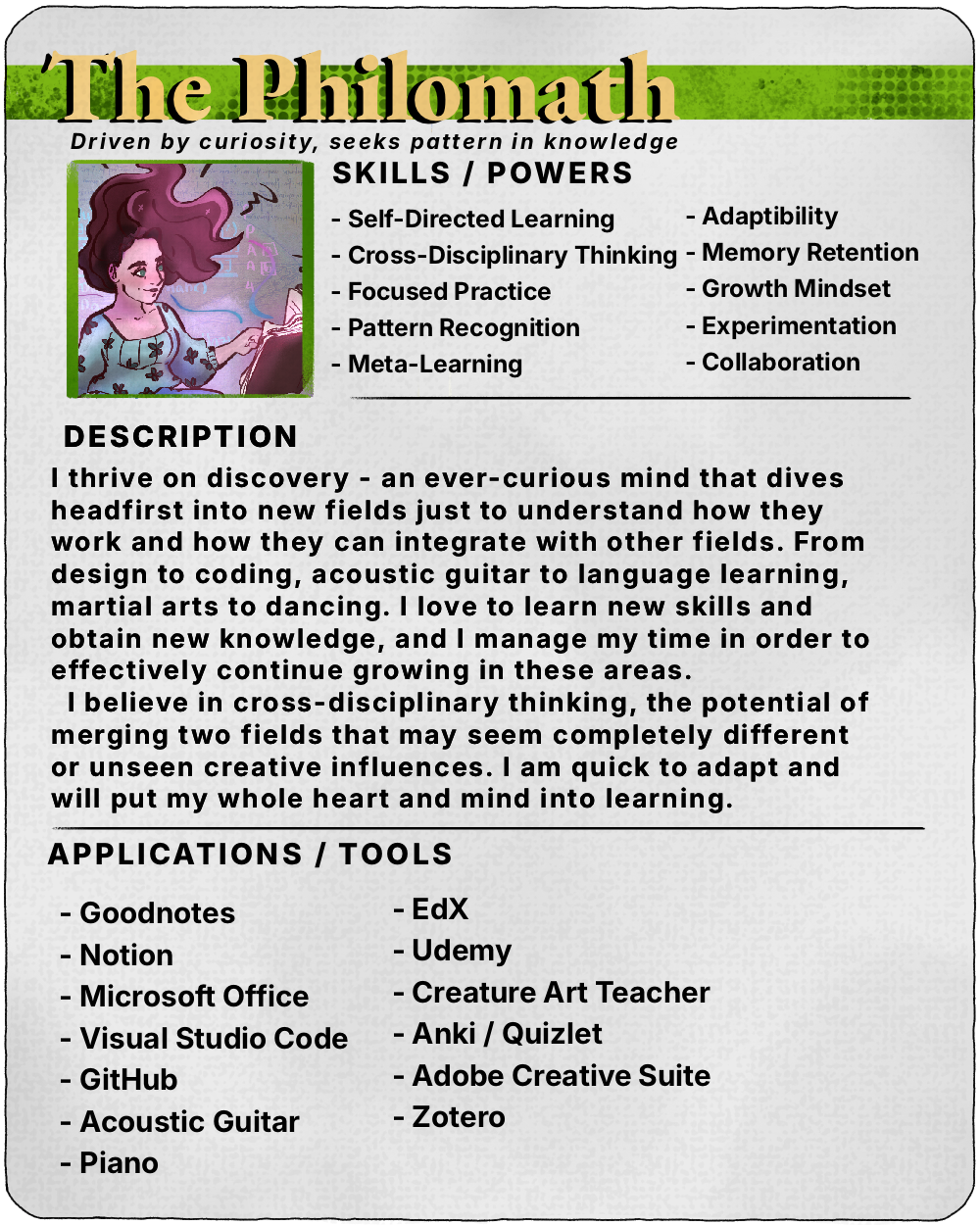 back of Philomath Skill card