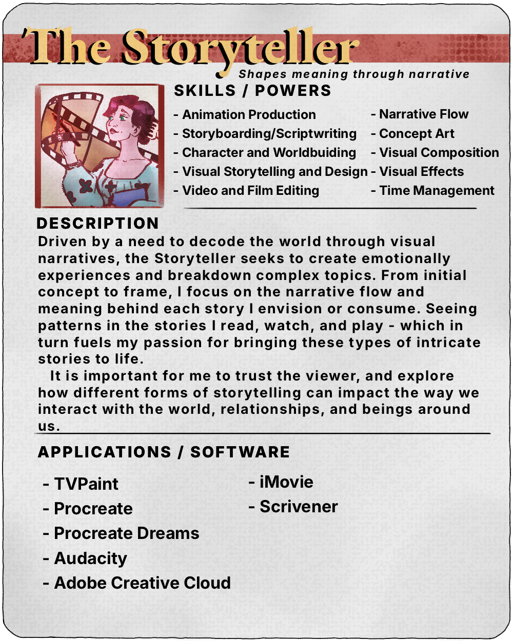 back of Storyteller Skill card